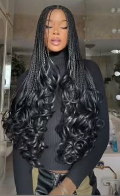 Knotless Braids With French Curls Black, Long French Curl Box Braids, Small Knotless Box Braids With Human Hair, Peek A Boo French Curl Braids, 30 Inch French Curl Braids, Braids In Layers, Black French Curls Braids Black Women, Ombre French Braids, Braids With French Curls At The End