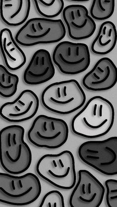 black and white photograph of many smiley faces