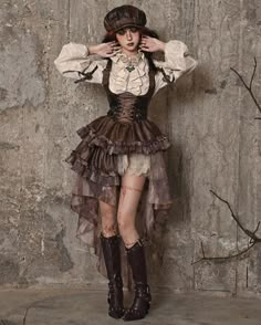 Steampunk Mode, Rok Midi, Sandal Tali, Halloween Idea, Corset Outfit