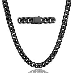 PRICES MAY VARY. 【MEN CUBAN CHAIN】- The men's cuban link chain features a durable lobster clasp, which is sturdy for wear-not easy to break. 【MATERIAL & SIZE】- 316L Stainless Steel/18K Gold/Black Metal Plated, Long-lasting, No Fade AND Non Tarnish. 5mm/7mm/9mm/11mm width, 18/20/22/24/26/28/30 inch length. 【STRONG CHAIN】- Durable & Nickel-Free & Anti-Allergies, The surface of curb chain necklace is comfortable and smooth and won't scratch your neck, these cuban chains choose from high-quality 316 Black Chains Necklace, Chain Link Necklace Black, Cuban Chains, Necklace For Men, Black Jewelry, Chain Necklaces, Cuban Link Chain, Cuban Chain, Cuban Link