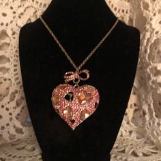 Gorgeous Vintage Betsey Johnson Bows & Hearts Necklace! Large Crystal Adorned Heart With Smaller Hearts Within - Some Adorned With Crystals & Some Open. Bow On Top Of Heart. No Missing Stones. Excellent Vintage Condition. Pink Party Necklace With Heart Beads, Pink Necklace With Heart Beads For Party, Pink Heart Beads Necklace For Party, Vintage Heart Pendant Necklace For Party, Pink Heart Charm Jewelry For Party, Pink Heart Pendant Jewelry For Party, Pink Heart-shaped Jewelry For Party, Pink Heart Jewelry For Party, Glamorous Heart-shaped Necklace For Gift