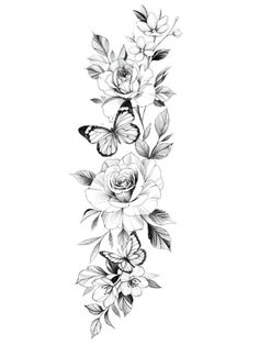 a black and white drawing of flowers