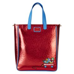 Celebrate 50 years of Hello Kitty with this Hello Kitty 50th Anniversary Metallic Tote with Coin Bag! The metallic faux leather tote bag features applique, chenille, PVC, and printed details. It measures approximately 11 1/2-inches tall x 13 inches long x 4 inches wide and includes a detachable coin bag! Perfect for fans of Sanrio and Hello Kitty! ideal for ages 8 and up. Officially Licensed Product Shopping Tote Bag With Case Included, Loungefly Hello Kitty, Girls Personalized Gifts, Hello Kitty Friends, Loungefly Bag, Latest Bags, Retro Gifts, Birthday Girl Shirt, Coin Bag