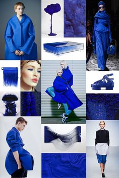 a collage of blue and white images