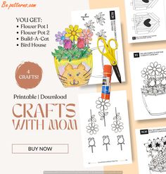 four flower pot crafts with instructions for making them