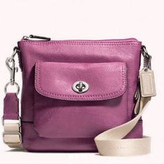 Purple Pink (Rose) Soft Flexible Leather. Silver Hardware. Ivory Details. Outer Twist Lock Closure Pocket. Adjustable Strap, Drop 23''. Zipper Closure. Inside Slide Into Pocket. Size; W 8 1/2'' 7 3/4'' X D 3/4''. # F49170 Nwt Coach Park Swingpack F49170 Leather. 802240/198/168 Gynewc5 First Photo Stock And Last Are To Give You An Idea Of Size. Classic Purple Bag, Classic Purple Bag For Everyday Use, Classic Purple Bags For Everyday Use, Classic Purple Shoulder Bag For Everyday, Classic Everyday Purple Bag, Classic Purple Everyday Bag, Coach Purple Bag For Errands, Everyday Purple Coach Bag, Coach Logo