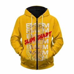 a yellow zip up hoodie with an image of marilyn monroe on it