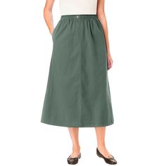 Pull-on ease meets versatile, classic style. Our 7-Day Mockfly Skirt has a comfortable full elastic waistband and relaxed, A-line silhouette. Non-stretch 100% cotton that gives you a custom-feeling fit as you wash and wear and the denim softens. Picnic Skirt, Midi Skirt With Pockets, Utility Skirt, Tiered Midi Skirt, Midi Flare Skirt, Slip Skirt, Woman Within, Ladies Of London, Corduroy Skirt