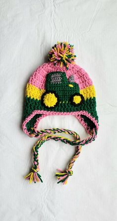 John Deere girls crochet hat made with soft acrylic yarn. John Deere Hat, Snoopy Happy Dance, John Deere Hats, Girls Crochet Hats, Old Outfits, Crochet Baby Girl, Baby On The Way, Crochet Hat, Girl With Hat