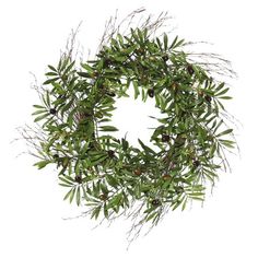 an olive wreath with green leaves and berries