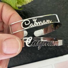 Custom Name Bangles Silver Wedding Bracelet, Kids Bracelets, Tiny Earrings, Minimalist Bracelet, Black Diamonds, Name Bracelet, Delicate Rings, Bangles Jewelry, Minimalist Necklace