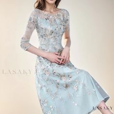 Lasaky - Elegant Lace Floral Embroidered Long Evening Gown Spring Embroidered Floor-length Evening Dress, Spring Formal Embroidered Evening Dress, Long Sleeve Evening Dress With Floral Embroidery For Banquet, Blue Floral Embroidered Dress For Banquet, Blue Floral Embroidery Dress For Banquet, Elegant Spring Gown With Intricate Embroidery, Long Sleeve Gown With Floral Embroidery For Banquets, Spring Formal Gown With Intricate Embroidery, Embroidered Floor-length Dress For Wedding Guest