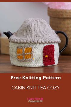 a knitted tea cosy with the words free knitting pattern on it and an image of