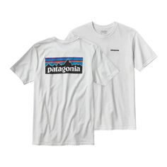 Patagonia Men's P-6 Logo Cotton T-Shirt White Recycled T Shirts, Logo Tees, Tshirt Logo, Patagonia, Cotton T Shirt, Mens Shorts, Clothing Brand, Cotton Tshirt, Long Sleeve Tshirt Men