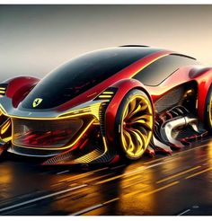 an artistic rendering of a futuristic car on the road