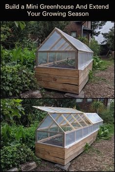 a small greenhouse that has been built into the ground and is being used as a planter