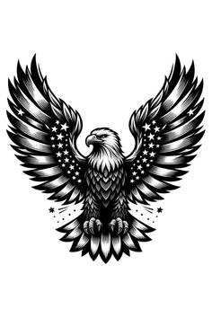 an eagle with the american flag on it's wings