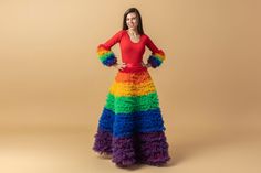 Anuka - Pride Skirt Tulle Rainbow Gown Fitted Multicolor Tulle Dress, Fitted Multicolor Skirt With Attached Cancan, Pride Skirt, Rainbow Gown, Tulle Rainbow, Fabric Outfits, Rainbow Dresses, Rainbow Bodysuit, Fringe Clothing