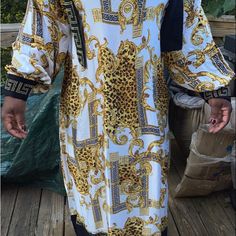 These Are Imported From Dubai Brand New Free Size Elegant Long Sleeve Printed Kaftan, Bohemian Gold Maxi Dress With Long Sleeves, White Printed Long Sleeve Kaftan, Casual Gold Long Sleeve Dress, Casual Long Sleeve Gold Dress, Elegant Long Sleeve Printed Tunic, Dress Abaya, Abaya Dress, Chard