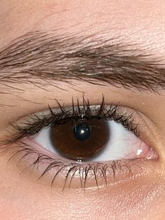 an eye with long lashes and brown eyes