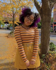 Artcore Outfit, Yellow Outfit Aesthetic, Minga London, Artsy Aesthetic, Purple Hair, Character Outfits