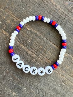 Custom Kids Team Bracelets Name Bracelet Word Bracelet Beaded Bracelet Sports Personalized - Etsy Customizable White Sports Bracelets, White Team Spirit Bracelets For Game Day, Casual Customized White Wristband, White Team Spirit Stretch Bracelet As Gift, Customizable White Wristband For Game Day, Personalized White Wristband Team Spirit, Personalized White Wristband For Birthday, White Team Spirit Stretch Bracelet, White Beaded Bracelets For Sports Events