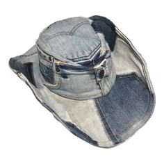 Hat Art And Craft, Denim Cowboy Hat, Denim Recycle, Patchwork Hat, Rina Sawayama, Upcycling Jeans, Reworked Denim, Jean Hat, Reworked Clothing