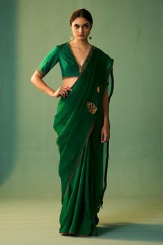 Buy Green Habutai Silk Hand Embroidered Dori Devika Saree For Women by Nishar Ahmed Online at Aza Fashions. Transitional Silk Saree With Dori Work, Anarkali Silk Saree With Dori Work, Transitional Pre-draped Art Silk Saree With Dori Work, Silk Blouse Piece With Dori Work In Traditional Drape, Organza Blouse Piece With Traditional Drape For Puja, Organza Blouse Piece With Pallu For Puja, Chanderi Pre-draped Saree With Dori Work For Puja, Silk Traditional Wear With Dori Work For Puja, Traditional Organza Blouse Piece For Puja