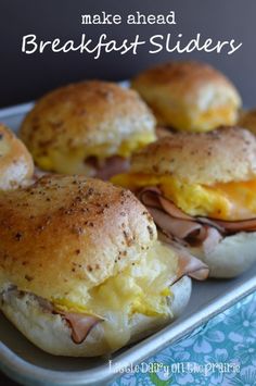 breakfast sliders with ham and egg on them are ready to be eaten in the oven