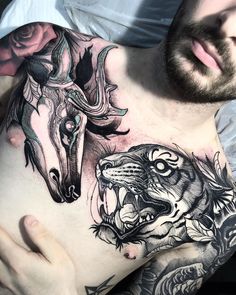 ISNARD BARBOSA on Instagram: “🦌 vs 🐅 . Thanks Darren for the trust 😌❤️ . Tiger is healed (2 months ) . Rest is freshly done 💦. .  #inkedmag #dublintattoo #tattoodo…” Chest Tattoo Wolf, Legendary Tattoo, Ireland Tattoo, Healed Tattoo, Chest Tattoos For Women, Chest Piece Tattoos, Dragon Tattoo Designs, Celtic Tattoos, Skull Tattoo Design