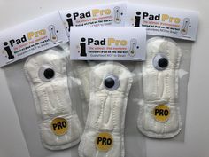 three pairs of pads with eyeballs on them