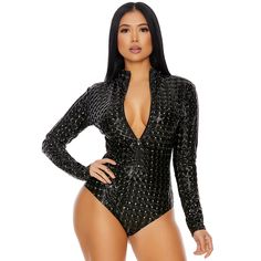 Textured Hologram Bodysuit With Long Sleeves, Mock Neck And Front Zipper Closure. Great For Layering For Costume, Clubwear, Rave Or Festival Outfits. Accessories Sold Separately. Black. New In Package. 90% Polyester/10% Spandex Black Long Sleeve Bodysuit With Zipper Closure, Black Long Sleeve Bodysuit With Zipper, Black Bodysuit With Zipper Closure, Black Jumpsuit With Zipper For Night Out, Black Jumpsuit For Night Out With Zipper, Black Jumpsuit For Night Out, Black Party Bodysuit With Zipper Closure, Black Bodysuit With Zipper For Party, Fitted Bodysuit With Zipper Closure For Night Out