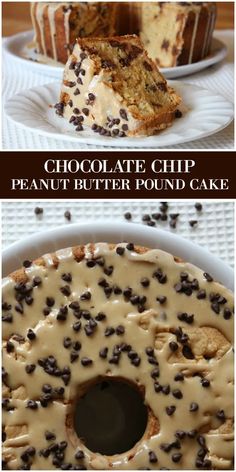 chocolate chip peanut butter pound cake on a plate