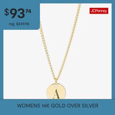 Features: Nickel FreeJewelry Closure: Lobster ClaspLink Construction: SolidMetal Color: YellowChain Length: 16 InchChain Width: 1.2 MillimetersChain Gauge: 014Extender Length: 2 InchPendant Length: 8.6mmChain Construction: CurbCare: Wipe CleanMetal: 14k Gold Over SilverNecklace Type: Name NecklacesAssembled in the US from Imported Materials Dainty 14k Stamped Necklace, Fine Jewelry 14k Stamped Charm Necklace, Gold Necklace Stamped 14k, Stamped 14k Fine Jewelry Charm Necklace, Stamped 14k Round Pendant Charm Necklaces, Stamped 14k Necklaces For Anniversary, Stamped 14k Anniversary Necklace, Silver Name Necklace, Name Necklaces