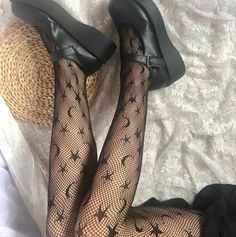 These are the ultimate witchy stockings! Black fishnet with Moon and Stars interspersed. Super comfortable.ITEM DETAILS:>>> Nylon Mesh>>> One Size>>> Comfortable Waist Witch Aesthetic Outfit, Star Socks, Witchy Outfits, Clothes Wishlist, Witch Fashion, Witchy Fashion, Witch Outfit, Fishnet Stockings, Moon And Star