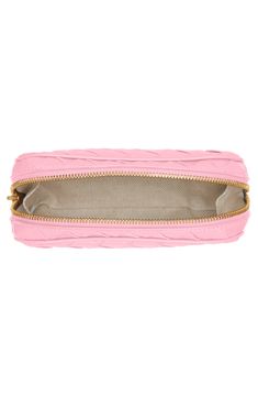 Perfect as an everyday makeup bag or a travel essential, this pretty-pink pouch with a signature handwoven intrecciato construction will always be appreciated. Zip-around closure Canvas lining Leather Made in Italy Designer Handbags Pink Pouch, Everyday Makeup, Leather Pouch, Pretty Pink, Travel Essentials, Bottega Veneta, Always Be, Pretty In Pink, Designer Handbags