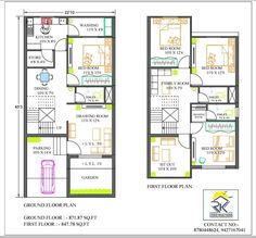 two story house plan with floor plans and measurements