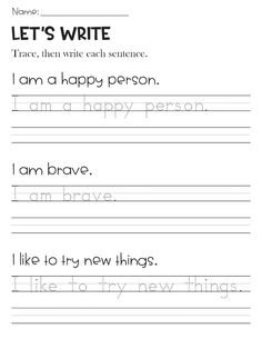 handwriting worksheet for kids to practice writing letters and numbers with the words i am happy