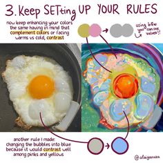 an egg being cooked in a skillet with instructions on how to make the eggs