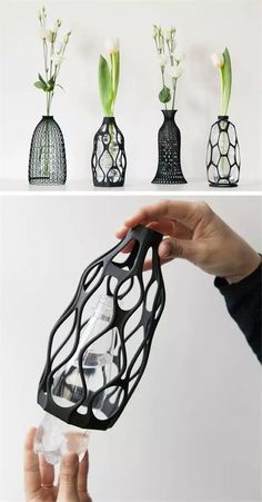 the vases are designed to look like they have been made out of plastic bottles