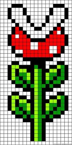 a cross stitch pattern with an image of a green and red flower in the middle