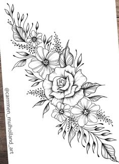 a black and white flower tattoo design