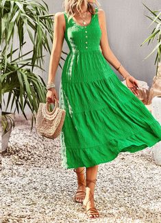 Women's Boho Dress Tiered Dress Holiday Beach Dresses for Women Casual Green Midi Dress For Beach Season, Casual Green Midi Dress For Vacation, Green Midi Sundress For Beach Season, Green Short Sleeve Sundress For Vacation, Green Midi Dress For Beach Season, Casual Green Dress For Vacation, Green Casual Sundress For Vacation, Casual Green Beach Dress, Flowy Green Midi Dress For Beach Season