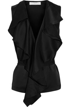 stella mccartney Frilly Tops, Ruffle Shirts Blouses, Frilly Top, Black Ruffle Top, Frilly Blouse, Fest Outfits, Crepe Blouse, Loose Fit Shirts, Crepe Top