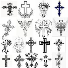 cross tattoo designs for men and women are shown here in this image, you can see many