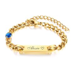 PRICES MAY VARY. Personalized Child Birthstone ID Bracelet Material & Plating: we use 316 stainless steel and vaccum plating. It does not tarnish and oxidize, It is able to endure a lot of wear and tear. And it is amazingly hypoallergenic.Lead-Free & Nickel-Free, and Hypoallergenic, safe for sensitive skin. High Polished, Very smooth surface. Personalized gift for Babies & Children, Boys & Girls, Toddler, New born baby, Custom it with a name or birth date, special words, message etc. and choose Special Words, Id Bracelets, Mom And Grandma, Bar Bracelets, Back To School Gifts, Personalized Baby Gifts, Girls Toddler, Velvet Bag, Bracelet Gold