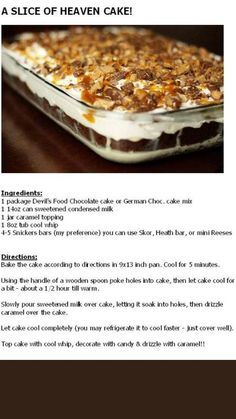 an image of a recipe for a cake with chocolate and caramel toppings on top