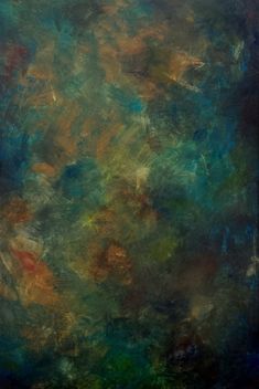 an abstract painting with green, orange and blue colors