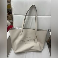 But During Christmas Time But I Ended Up Not Wearing It. Perfect Condition. Large White Luxury Bag, Elegant Large Bag For Errands, Elegant Large White Bag, Everyday White Coach Bag, White Everyday Bag With Handle Drop, White Tote Bag With Handle Drop, Chic Coach Bags With Large Capacity, Coach White Large Capacity Shoulder Bag, Classic Cream Shopping Bag