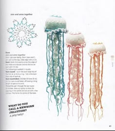 two jellyfishs are crocheted in different colors